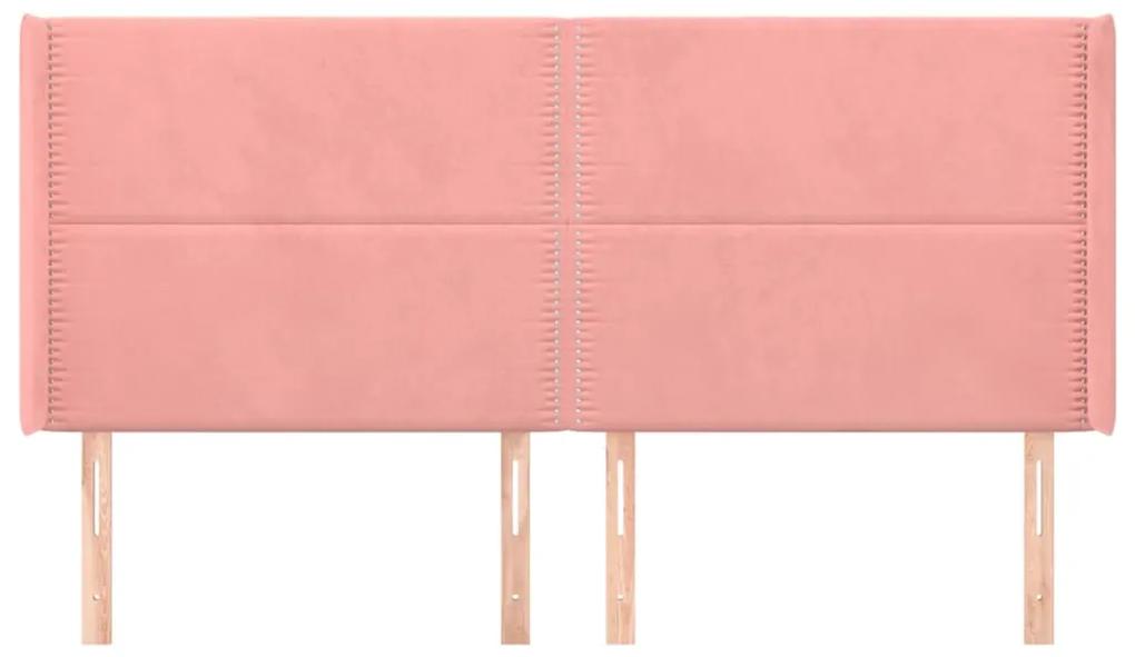 Tablie de pat cu aripioare, roz, 183x16x118 128 cm, catifea 1, Roz, 183 x 16 x 118 128 cm