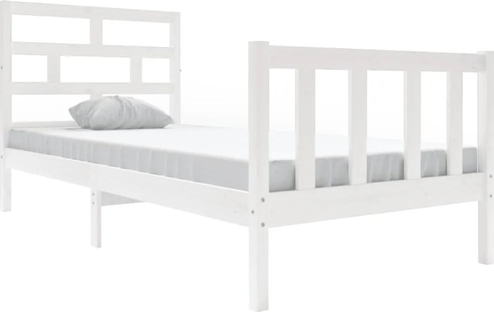 vidaXL Cadru de pat, alb, 90x200 cm, lemn masiv de pin