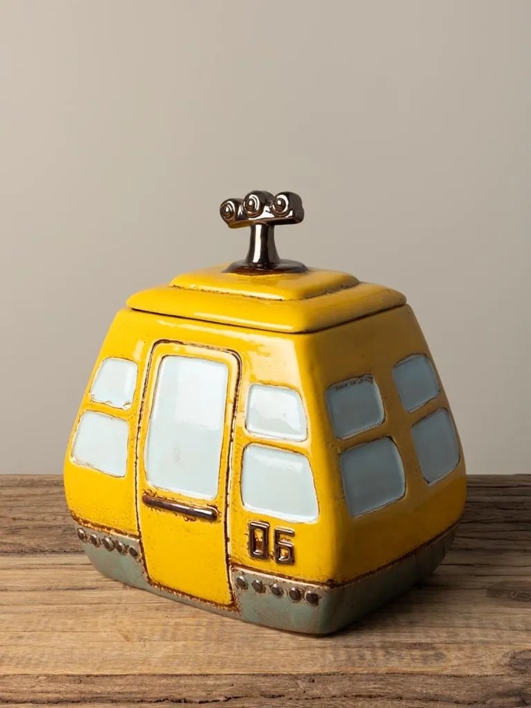 Cutie decorativa, din ceramica,galbena, Box Cable