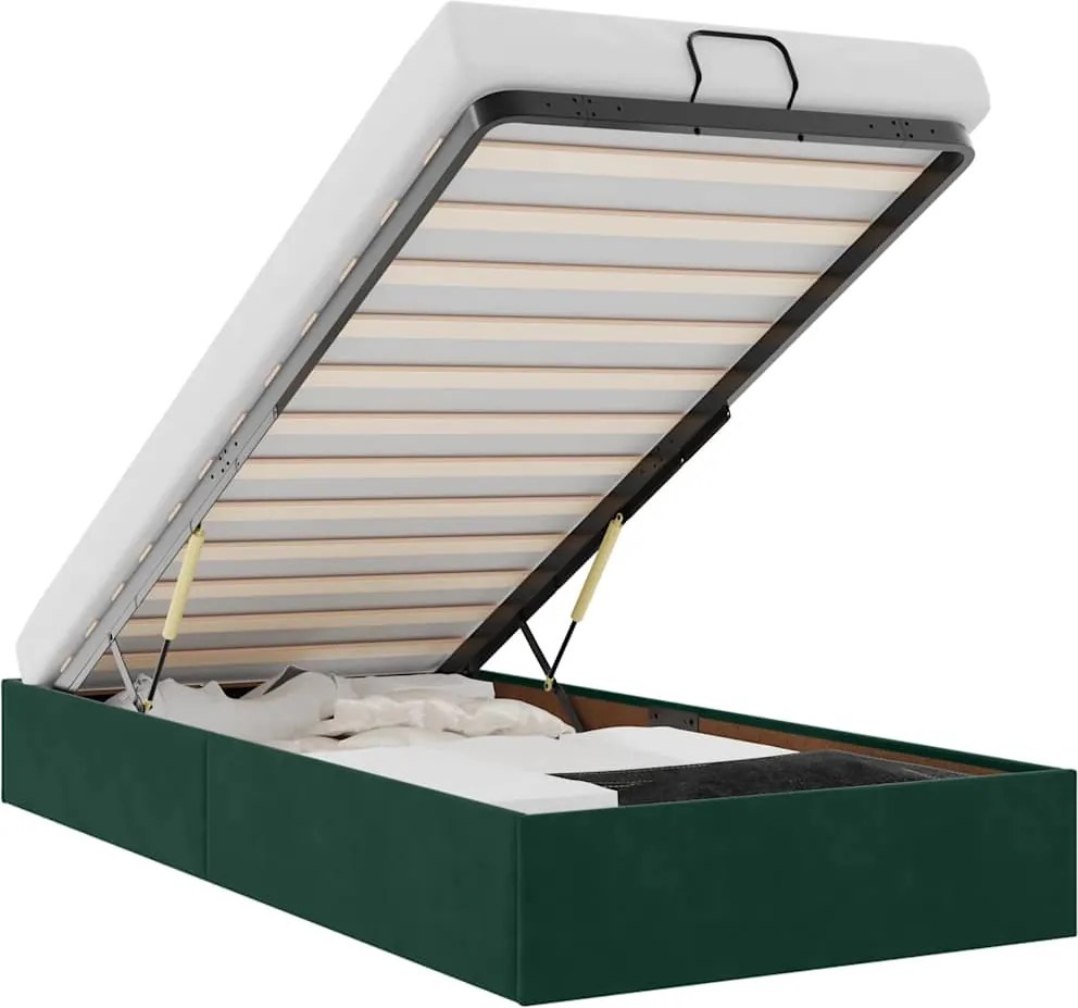 vidaXL Cadru de pat otoman fără saltea verde închis 90x200 cm catifea