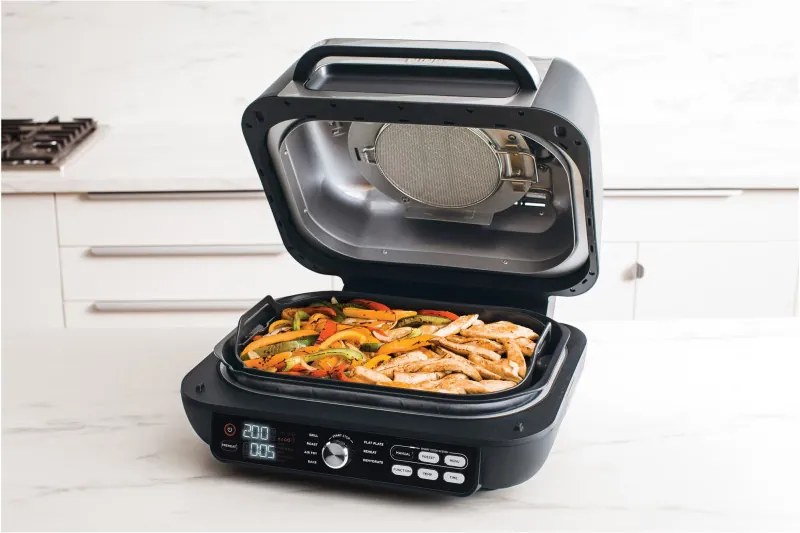 Gratar electric Ninja Foodi MAX PRO AG651EU, 2460W, 3.8L, Functie gratar si Air fryer, Cyclonic Air, Smart Cook, Negru/inox