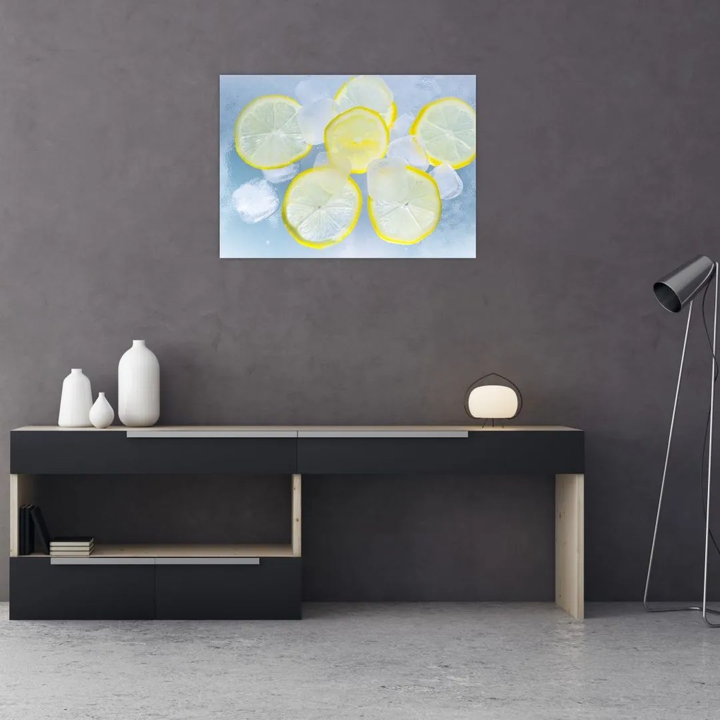 Tablou pe sticlă cu lămâie în gheață (70x50 cm)