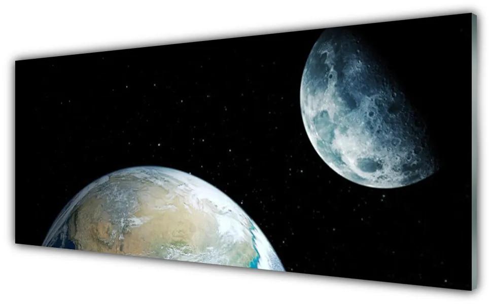 Tablouri acrilice Luna Pământ spațiu Universul Negru Albastru Gri