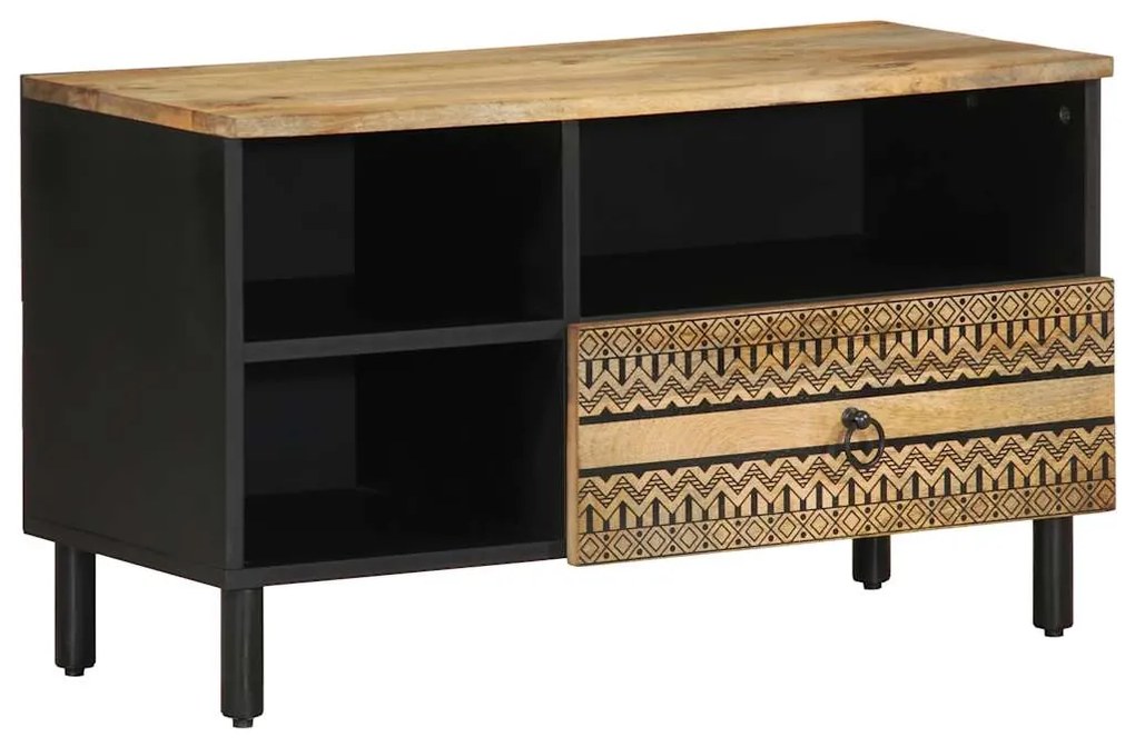 vidaXL Dulap TV, negru, 80x33,5x46 cm, lemn masiv de mango brut