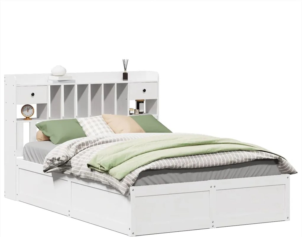 vidaXL Cadru de pat fără saltea, alb, 140x200 cm, lemn masiv pin