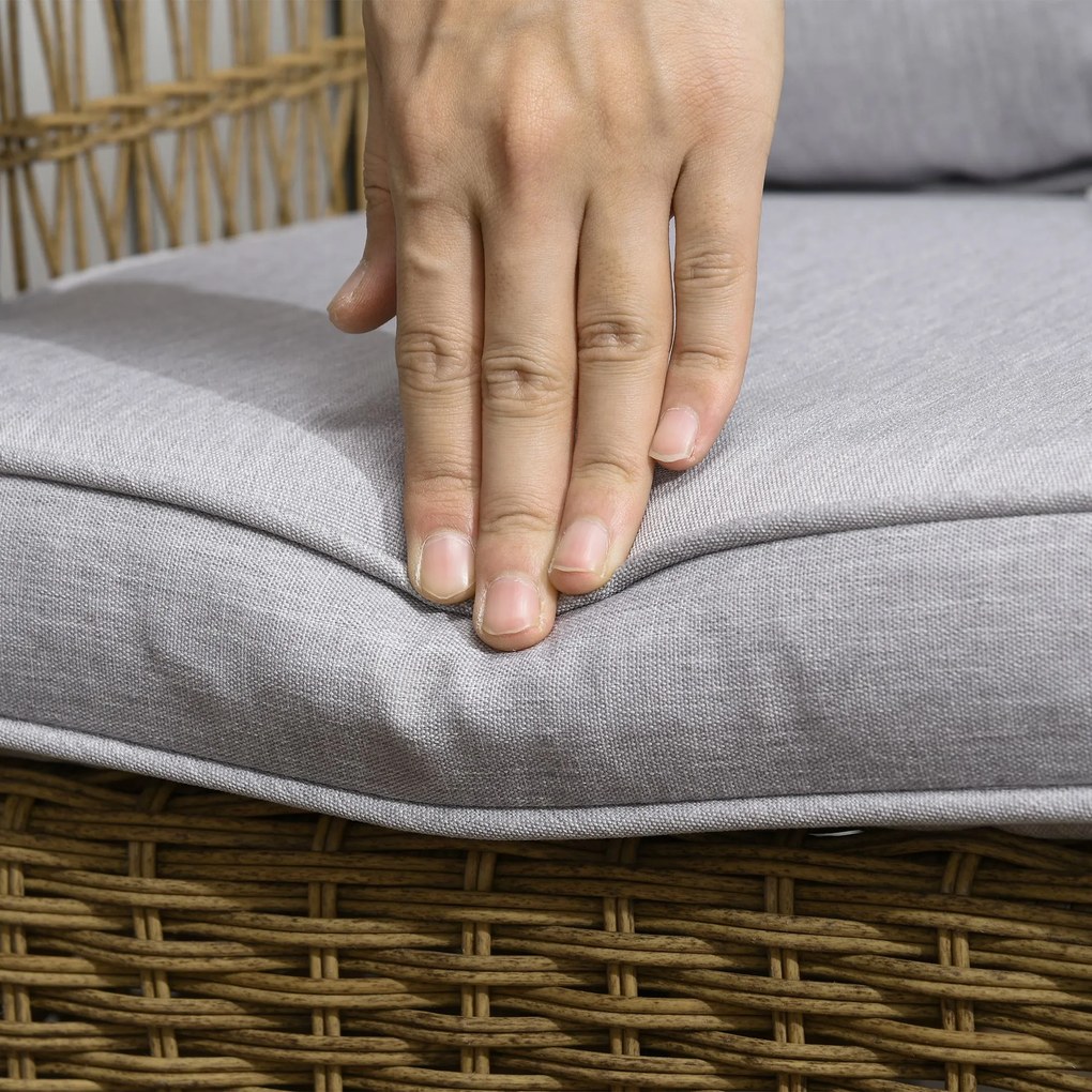 Outsunny fotoliu-balansoar în stil boho, PE-rattan, fotoliu-balansoar din rattan, huse perne lavabile, Natural + Gri deschis | Aosom Romania