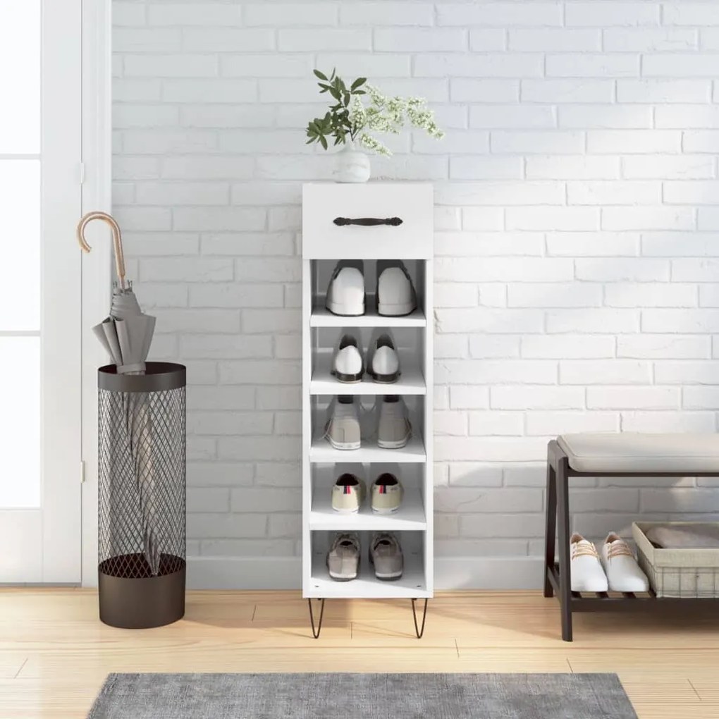 vidaXL Pantofar, alb extralucios, 30x35x105 cm, lemn prelucrat