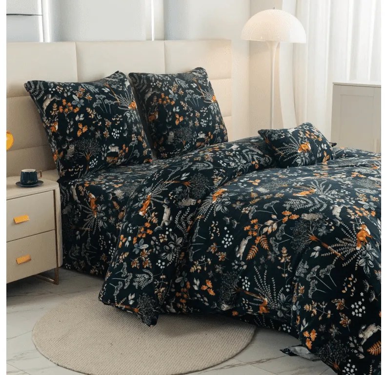 Lenjerie cocolino THE FOX AND THE HARE verde inchis Dimensiunile lenjeriei: 2 buc 70 x 90 cm | 200 x 220 cm