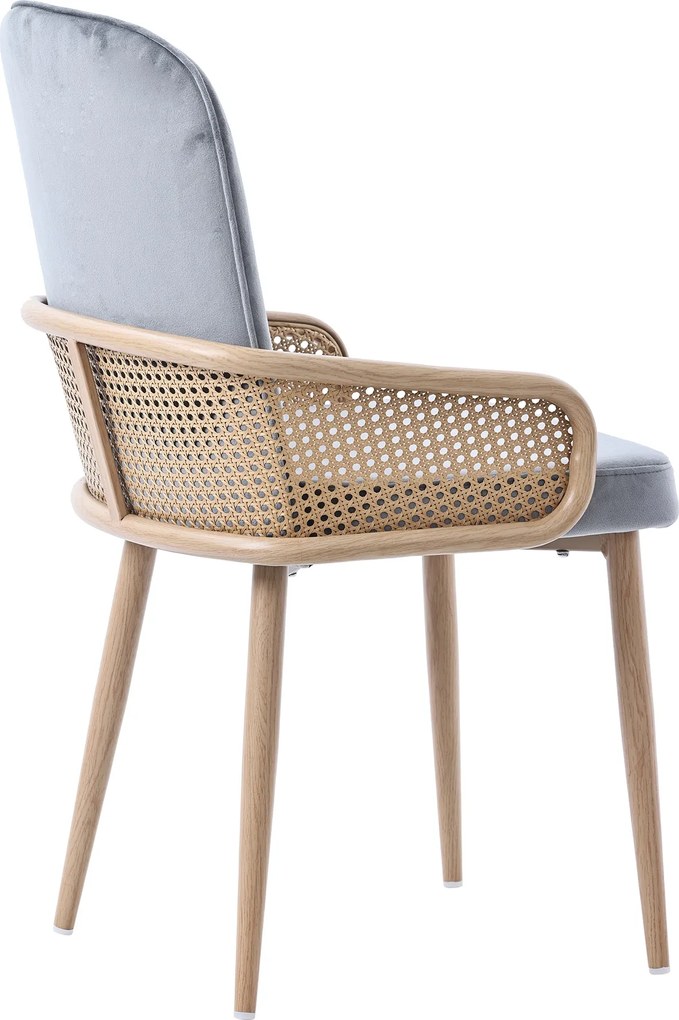 Set de 2 scaune moderne tapițate în ratan și material cu efect de catifea, Gri