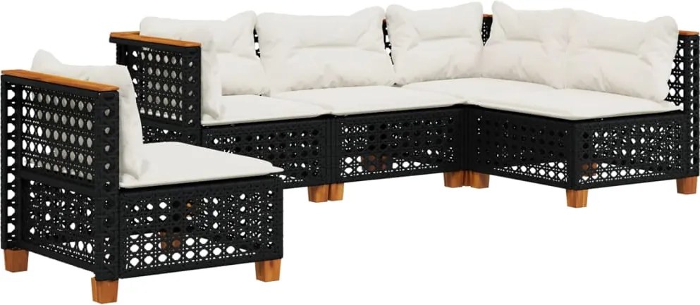 vidaXL Set mobilier de grădină cu perne, 5 piese, negru, poliratan