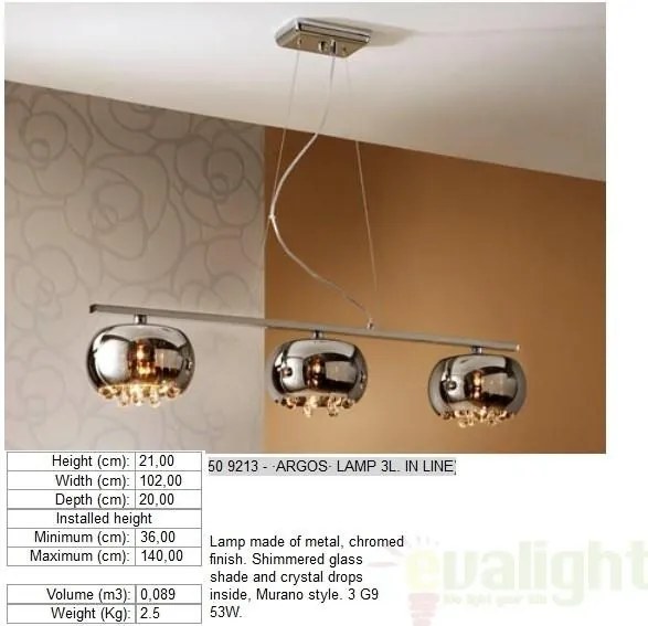 Lustra,Pendul inaltime reglabila, Argos 509213