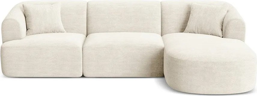 Colțar bej cu tapițerie din catifea reiată (cu colț pe partea dreaptă/cu șezlong) Campi – Cosmopolitan Design