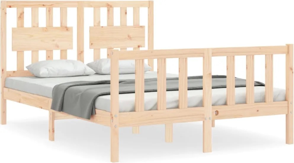 vidaXL Cadru de pat cu tăblie, dublu mic, lemn masiv