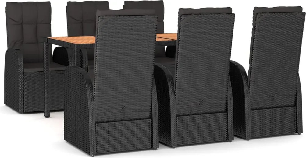 vidaXL Set mobilier de grădină cu perne, 7 piese, negru, poliratan
