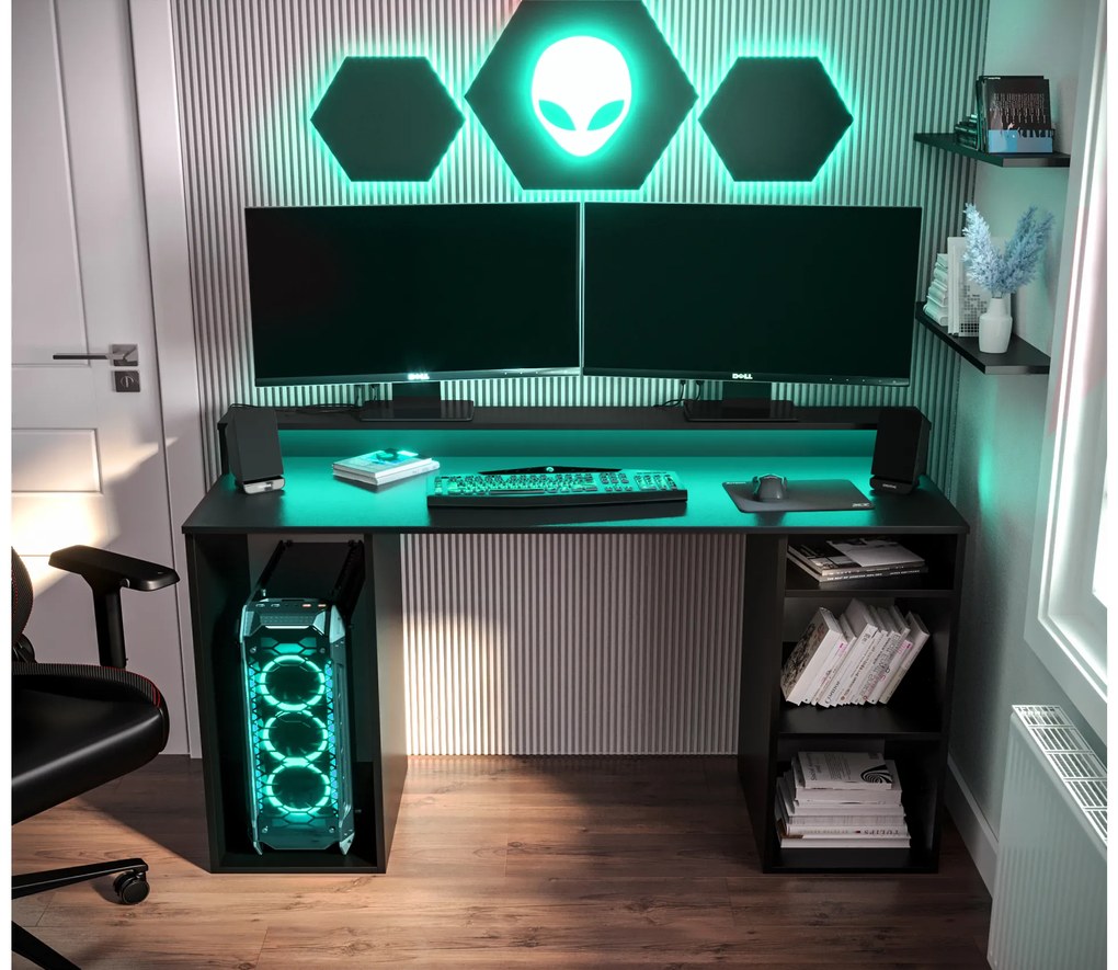Masă PC pentru gaming Garrick 1 (negru) (cu iluminat LED RGB). 1064134