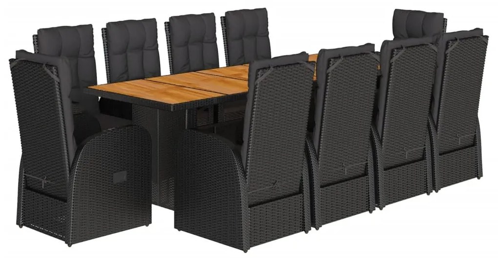 3277631 vidaXL Set mobilier de exterior cu perne, 11 piese, negru, poliratan