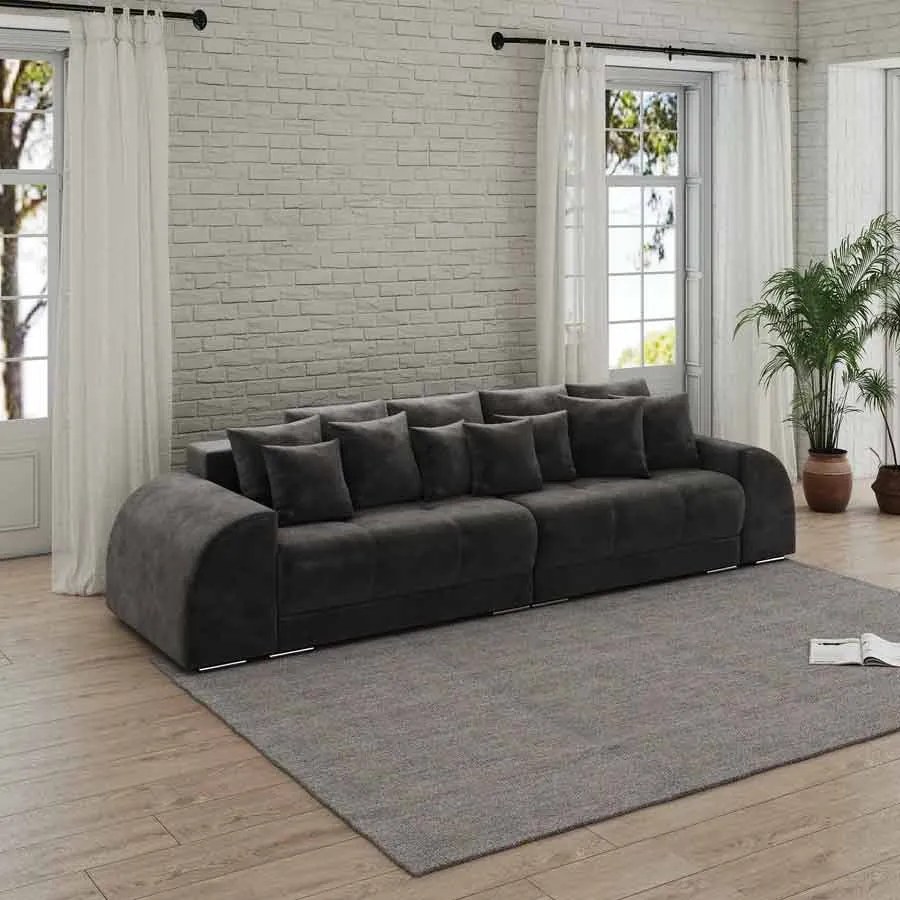 Canapea extensibilă dumonde cu 2 lăzi de depozitare si sezut confortabil din spuma high-density, Verona Tobago Anthracit 310x100 cm