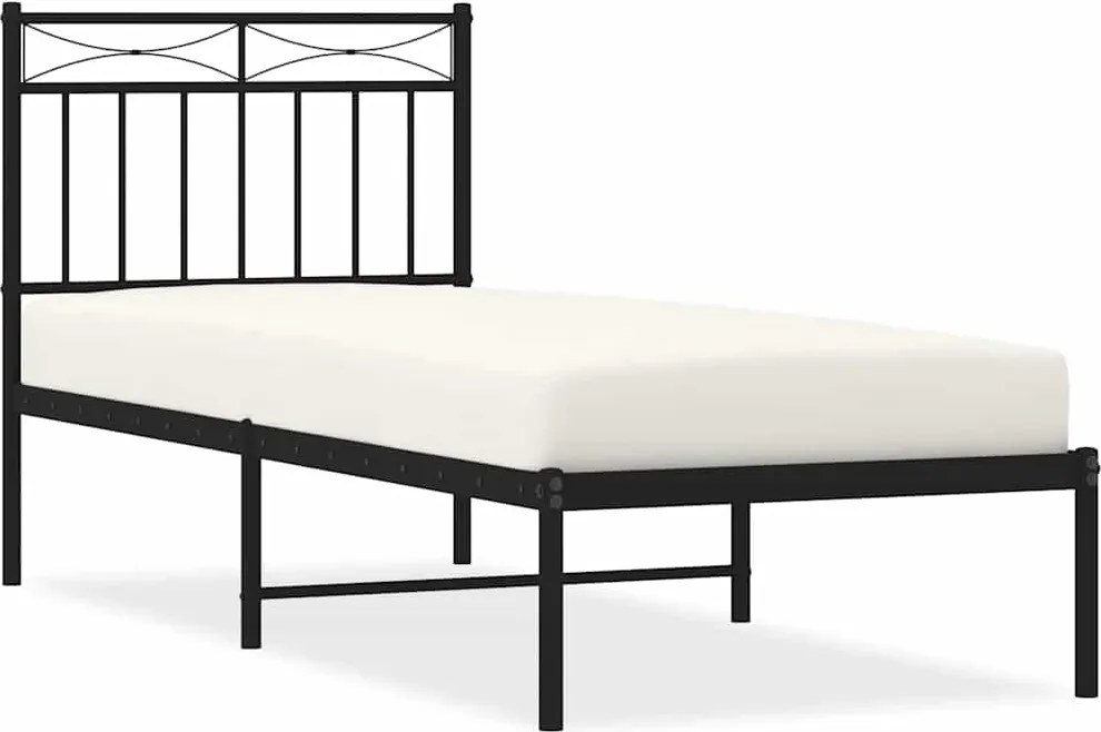 vidaXL Cadru de pat metalic cu tăblie, negru, 75x190 cm