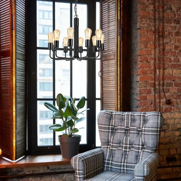 Candelabru cu lanț 10xE27/60W/230V, negru