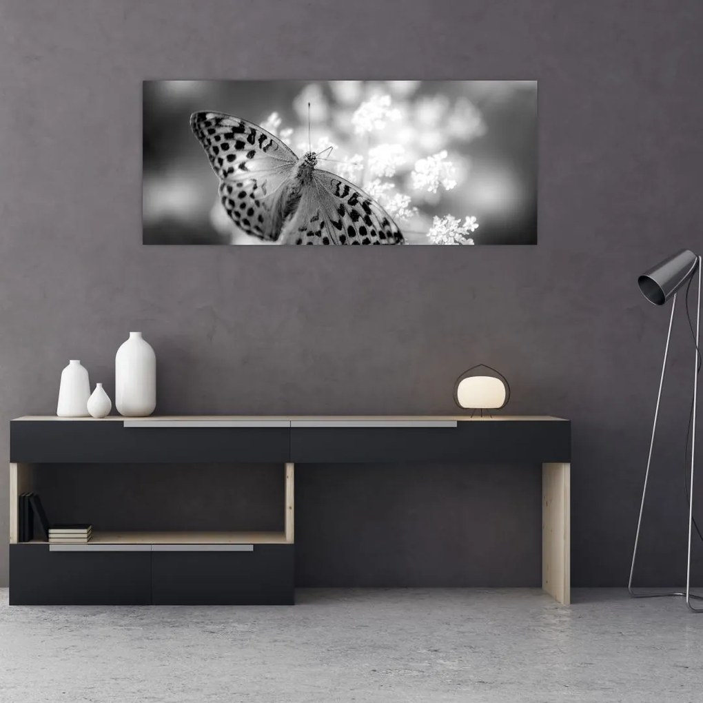 Tablou - Detailu cu fluture care polenizează floare (120x50 cm)