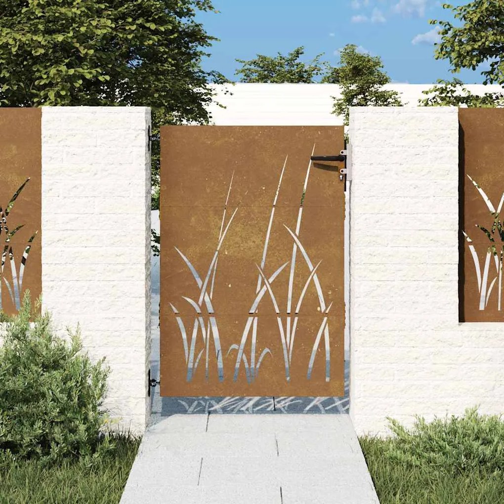 vidaXL Poartă pentru grădină, 85x125 cm, oțel corten, model iarbă