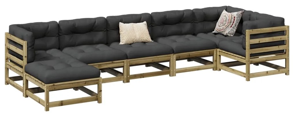 vidaXL Set canapele grădină cu perne, 7 piese, lemn de pin tratat