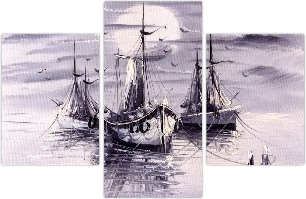 Tablou - Port marin, pictură în ulei (90x60 cm)