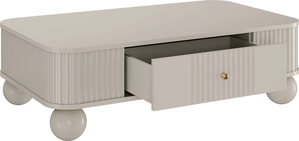 Măsuță de cafea Vesper 103x60 cm cu sertar - cașmir / mânere aurii / picioare sferice
