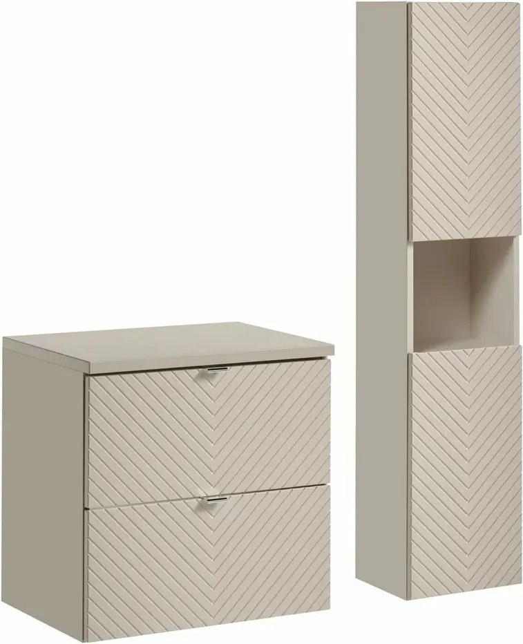 Set dulap baza suspendat 60 cm cu blat si dulap coloana Comad Viva bej cașmir mat