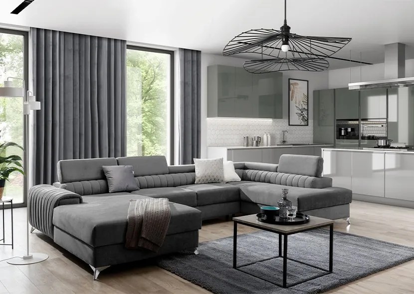Colțar lemn masiv Formă U Extensibil Levi 347x202cm - Gojo 101, Dreapta