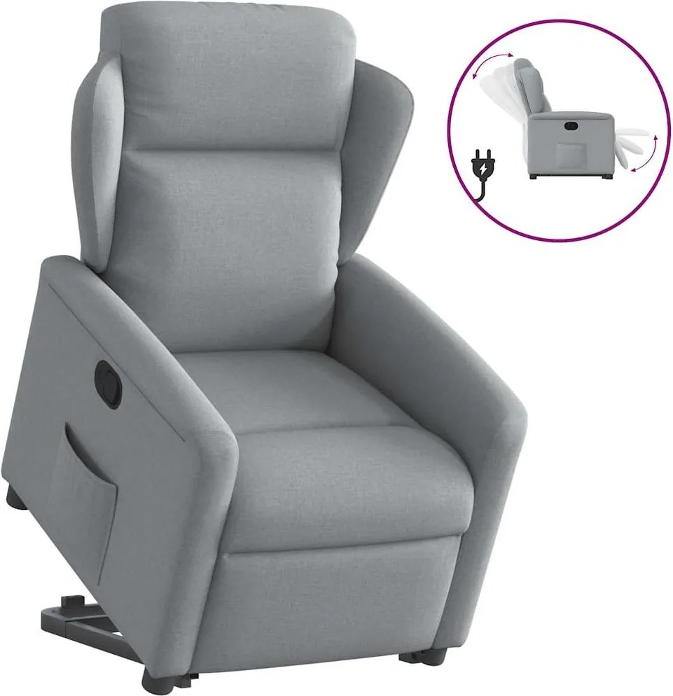 vidaXL Fotoliu rabatabil cu ridicare, gri deschis, material textil