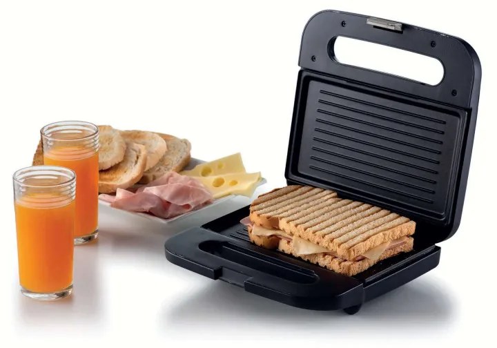 Sandwich toaster Ariete BREAKFAST 1971/00, 750W, Acoperire antiaderenta, Indicator luminos, Gri inchis