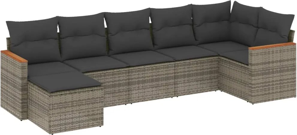 vidaXL Set canapele de grădină, 7 piese, cu perne, gri, poliratan