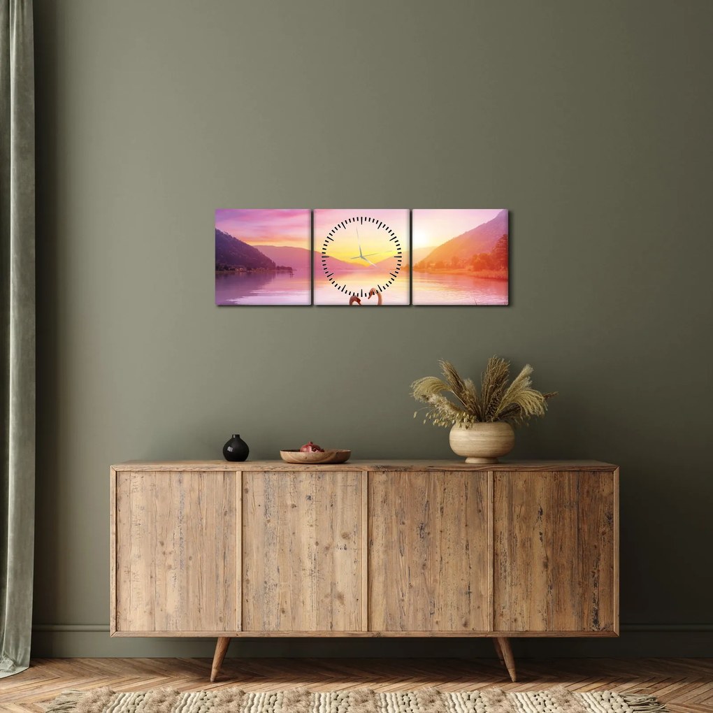 Tablou - Lebăde îndrăgostite (cu ceas) (90x30 cm)
