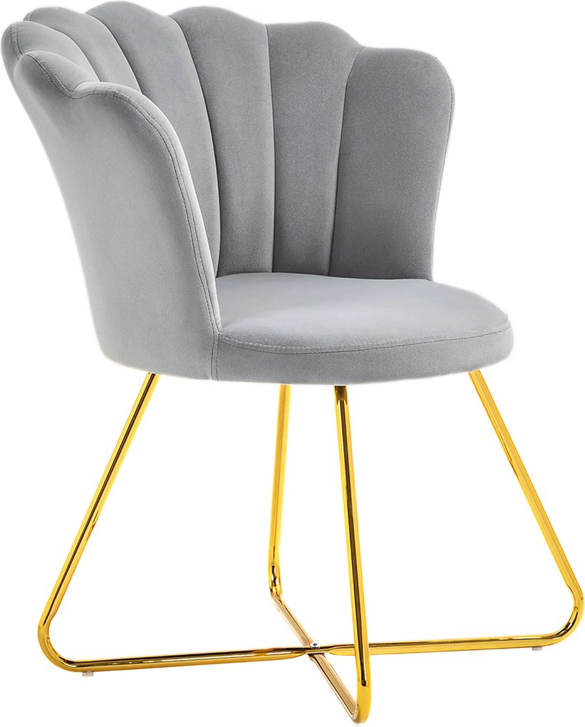 HOMCOM Fotoliu tip scoică scaun pentru toaletă fotoliu din catifea fotoliu pentru living cu picioare din oțel 69 x 64 x 80 cm gri | Aosom Romania