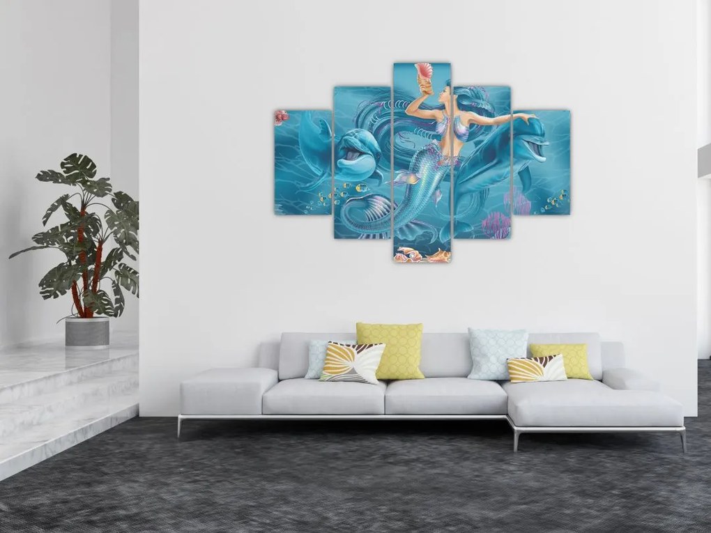 Tablou - Sirenă cu delfini (150x105 cm)