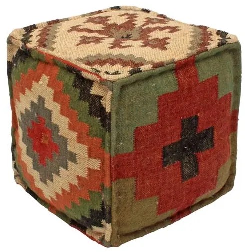 Puf multicolor, din iuta naturala si lana, Indian Kilim