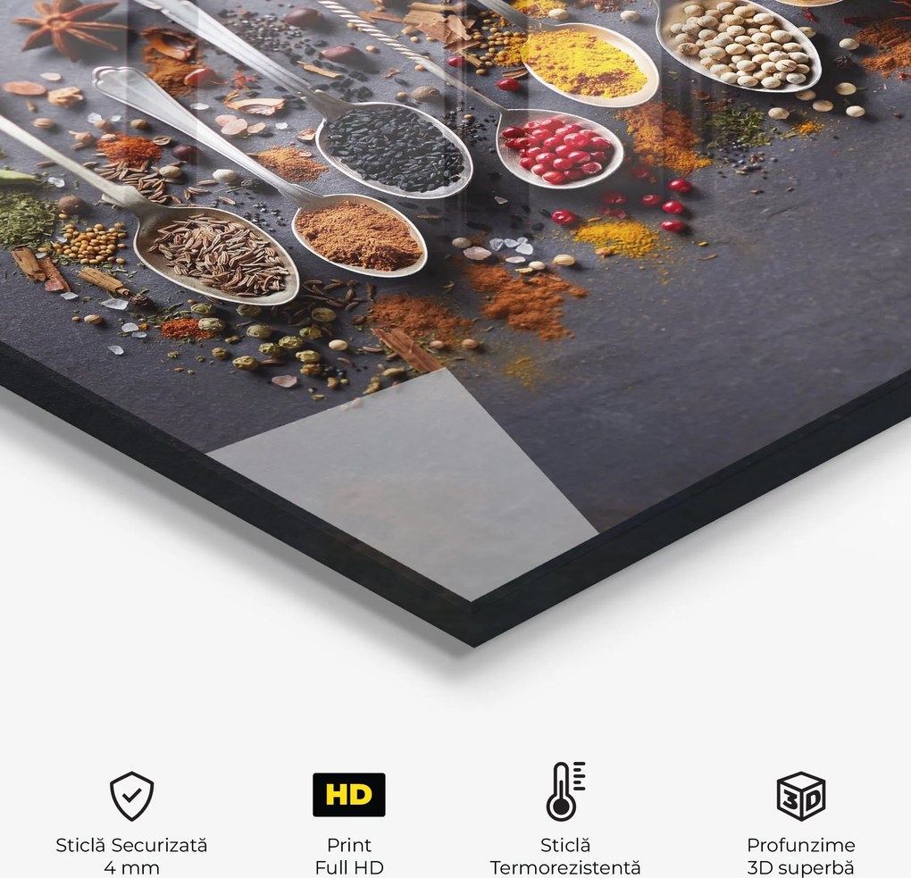 Panou Sticla Bucatarie, 80x120cm, Protectie aragaz, Antistropi, Termorezistent, Alimente, Condimente, Spices Black Board