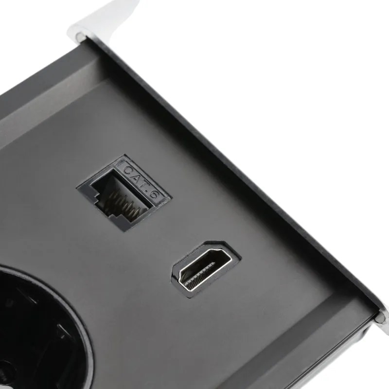 Priza incorporabila in blat Prestino GTV, 2 prize Schuko, USB A + C, HDMI, RJ45, aluminiu, 310 x 100 mm Aluminiu plastic, Aluminiu, L:310 mm; l:100