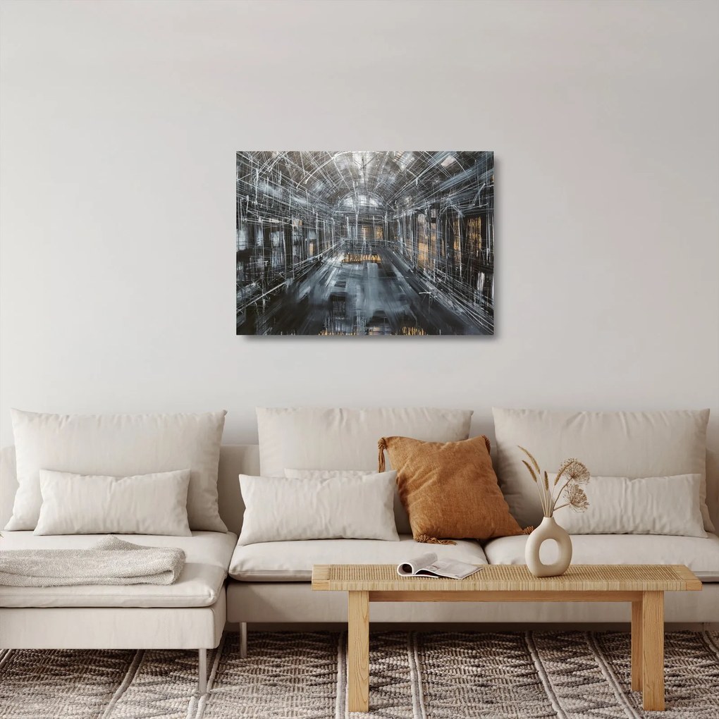 Tablou pe sticlă cu u interiorul clădirii vechi (70x50 cm)