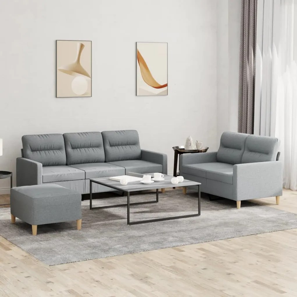 vidaXL Set de canapele cu perne, 3 piese, gri deschis, textil