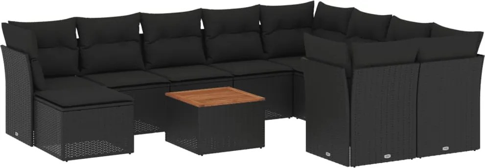 vidaXL Set canapele de grădină cu perne, 11 piese, negru, poliratan