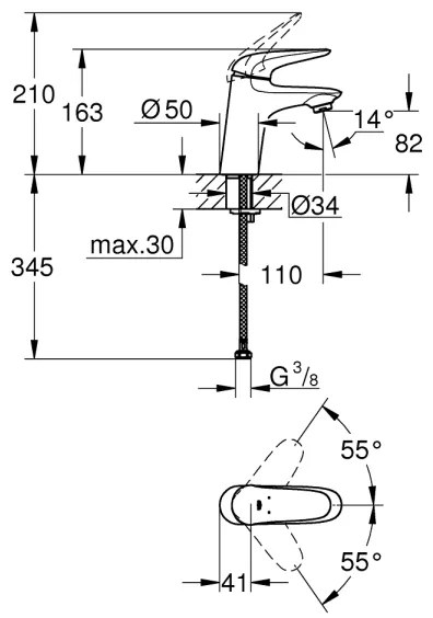 GROHE 23715003 - Baterie pentru lavoar EUROSTYLE, mărimea S, crom lucios