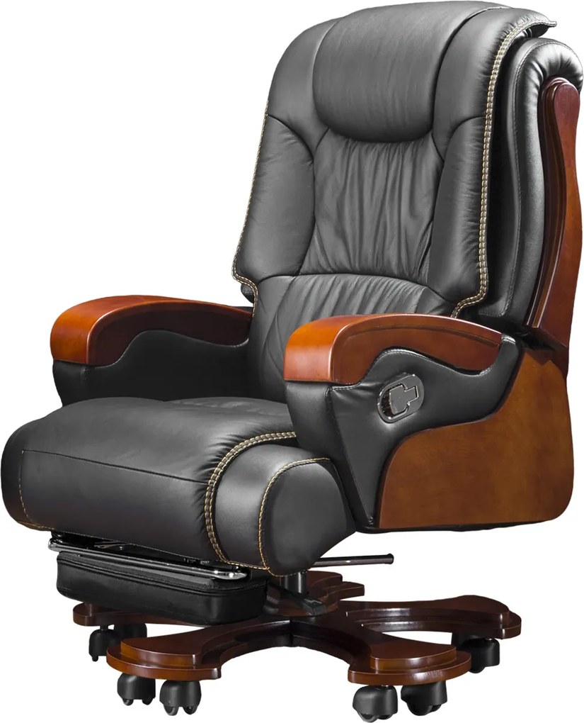 EXECUTIVE SIGNATURE 8033 – Scaun directorial din piele naturala si lemn masiv, Masaj in 9 puncte si Incalzire, rezistent 150 kg, Negru