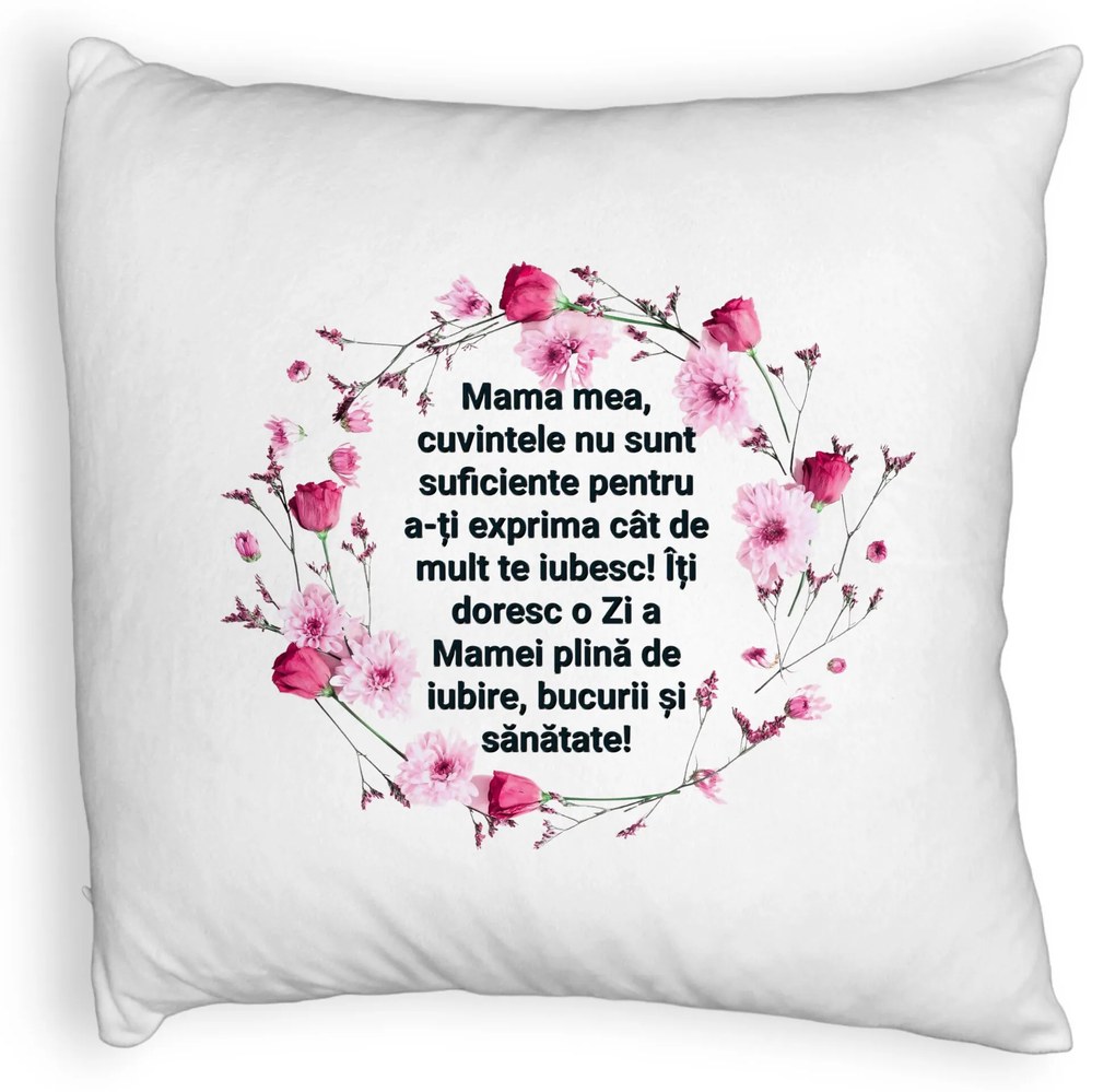 Perna Decorativa Fluffy, Model cu Model pentru Mama cu text 40x40 cm, Alba, Husa Detasabila, Burduf