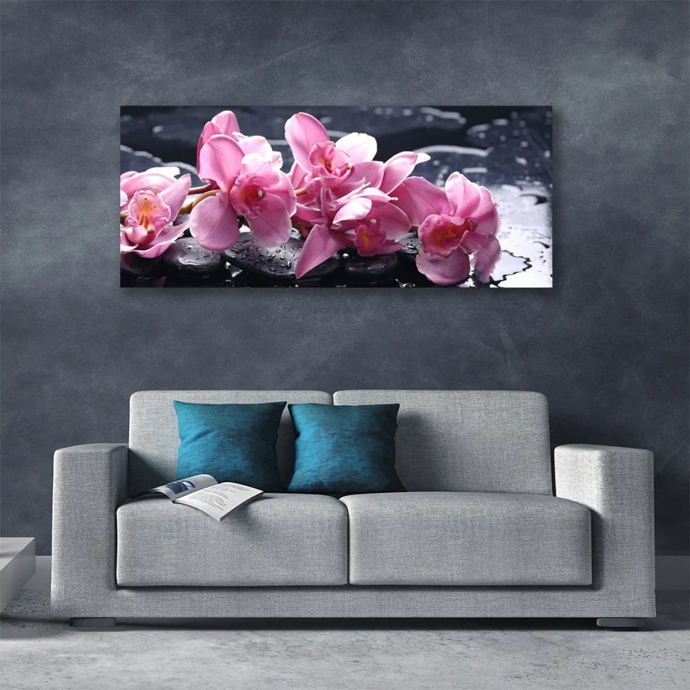 Tablou pe panza canvas Pietrele florale flori roz negru