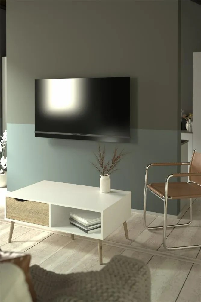 Masuta de cafea alba OSLO 75384 cu blat in decor stejar