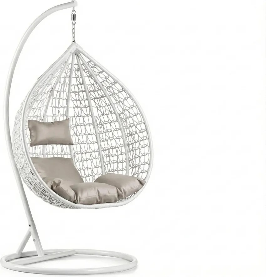 Scaun suspendat alb KOKON cu suport, perna deschisa