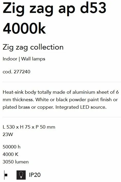 Aplica de perete LED lumina ambientala Zig zag ap d75 4000k BIANCO