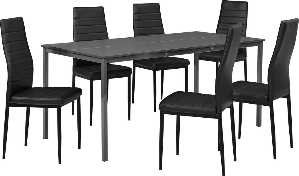 [en.casa]® Masa bucatarie/salon design elegant  - gri inchis (160x80cm) - cu 6 scaune negre elegante